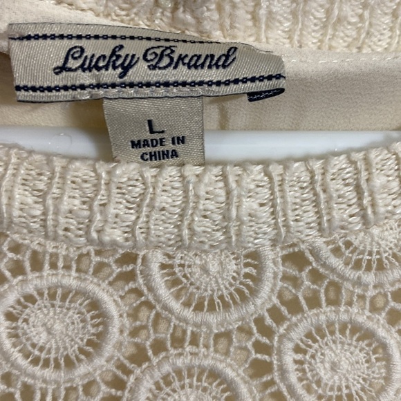 Lucky Brand Mixed media knit and lace beige sweater size Large - Picture 3 of 5